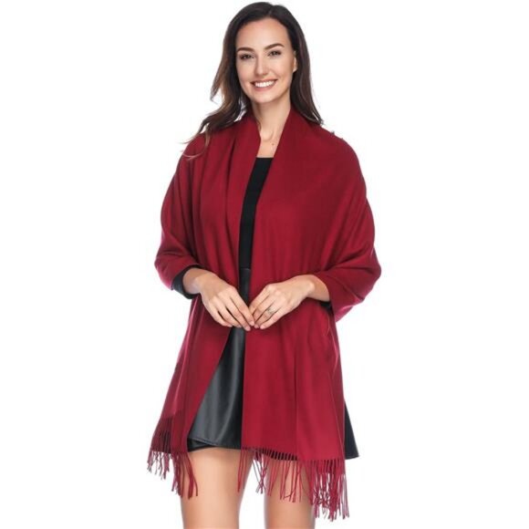 Cashmere Pashmina Shawl / Wrap / Scarffor WomenWine Red